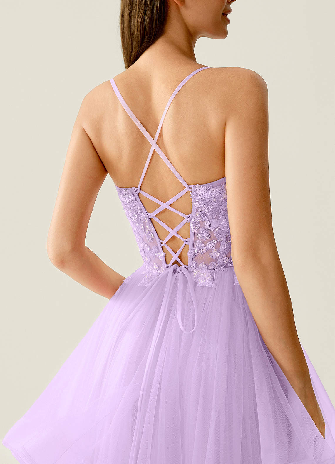 Mosaic A-Line V-Neck Tulle Evening Dress in Purple