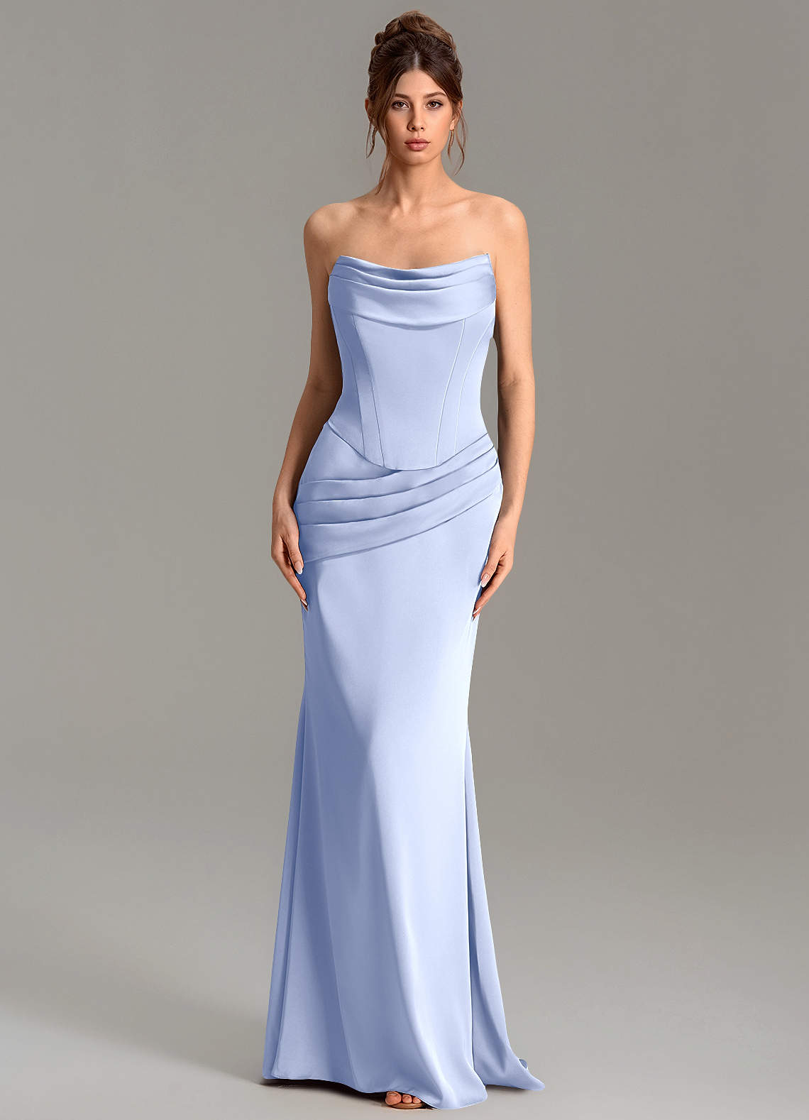 Adrienne Mermaid Cowl-Neck Stretch Satin Bridesmaid Dress in Ice