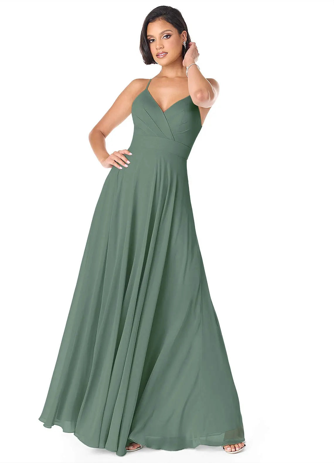 Avelina A-Line V-Neck Chiffon Bridesmaid Dress in Eucalyptus