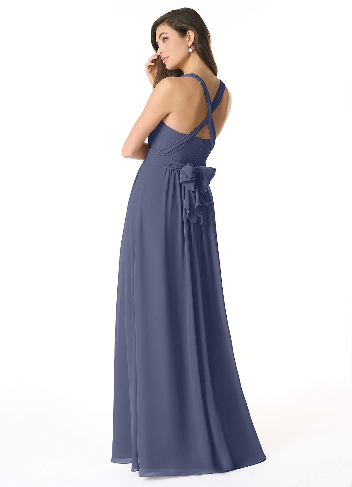 Olani A-Line V-Neck Chiffon Bridesmaid Dress in Stormy