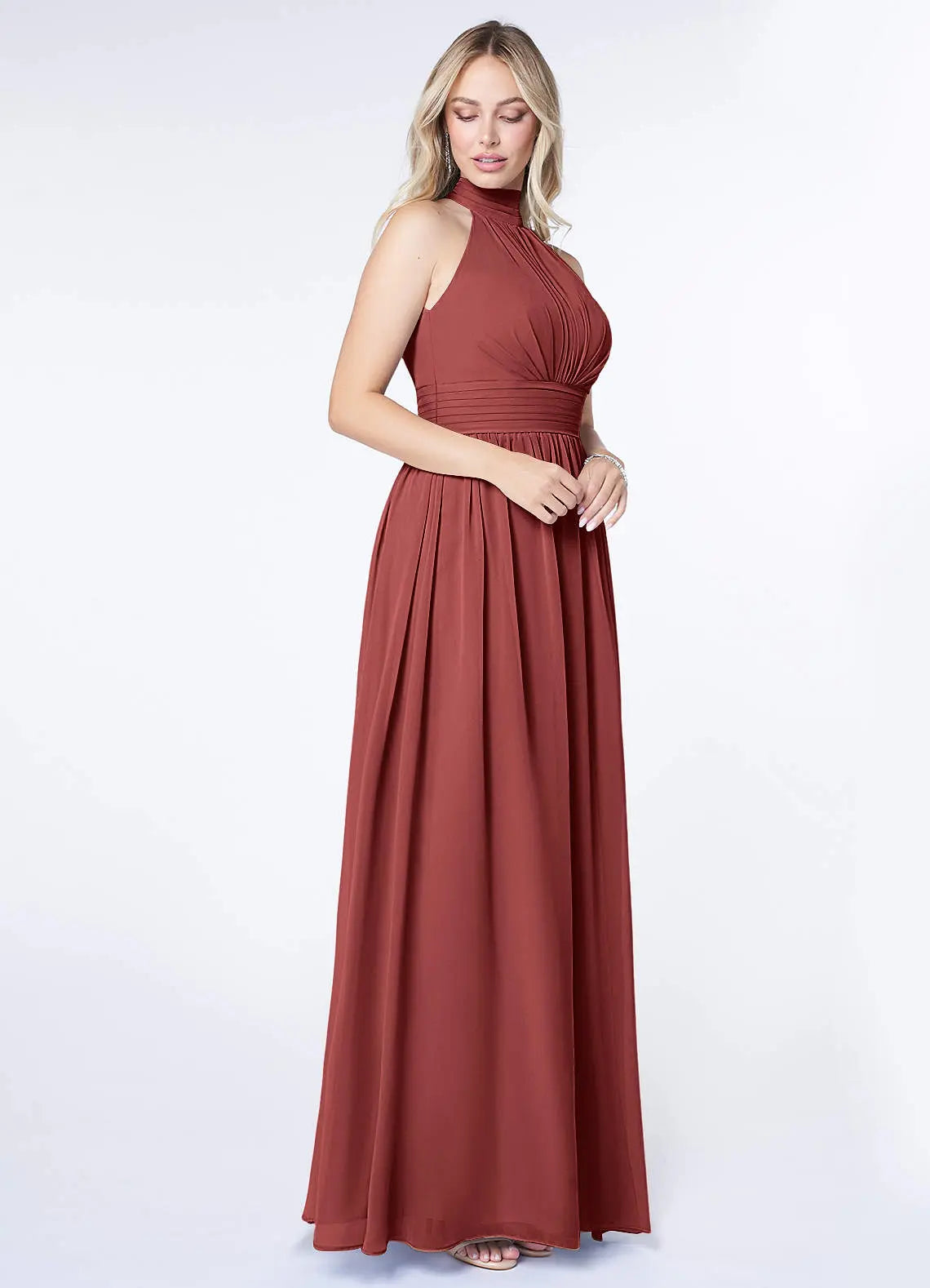 Iman A-Line Halter Chiffon Bridesmaid Dress in Terracotta