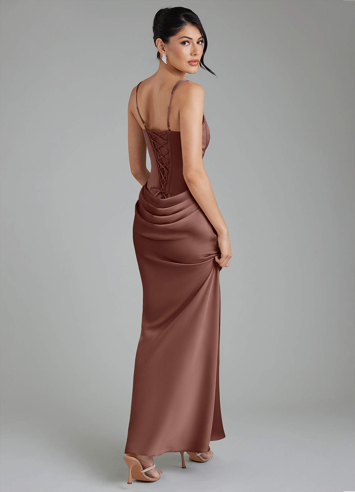 Etta Mermaid Square-Neck Stretch Satin Bridesmaid Dress in Espresso