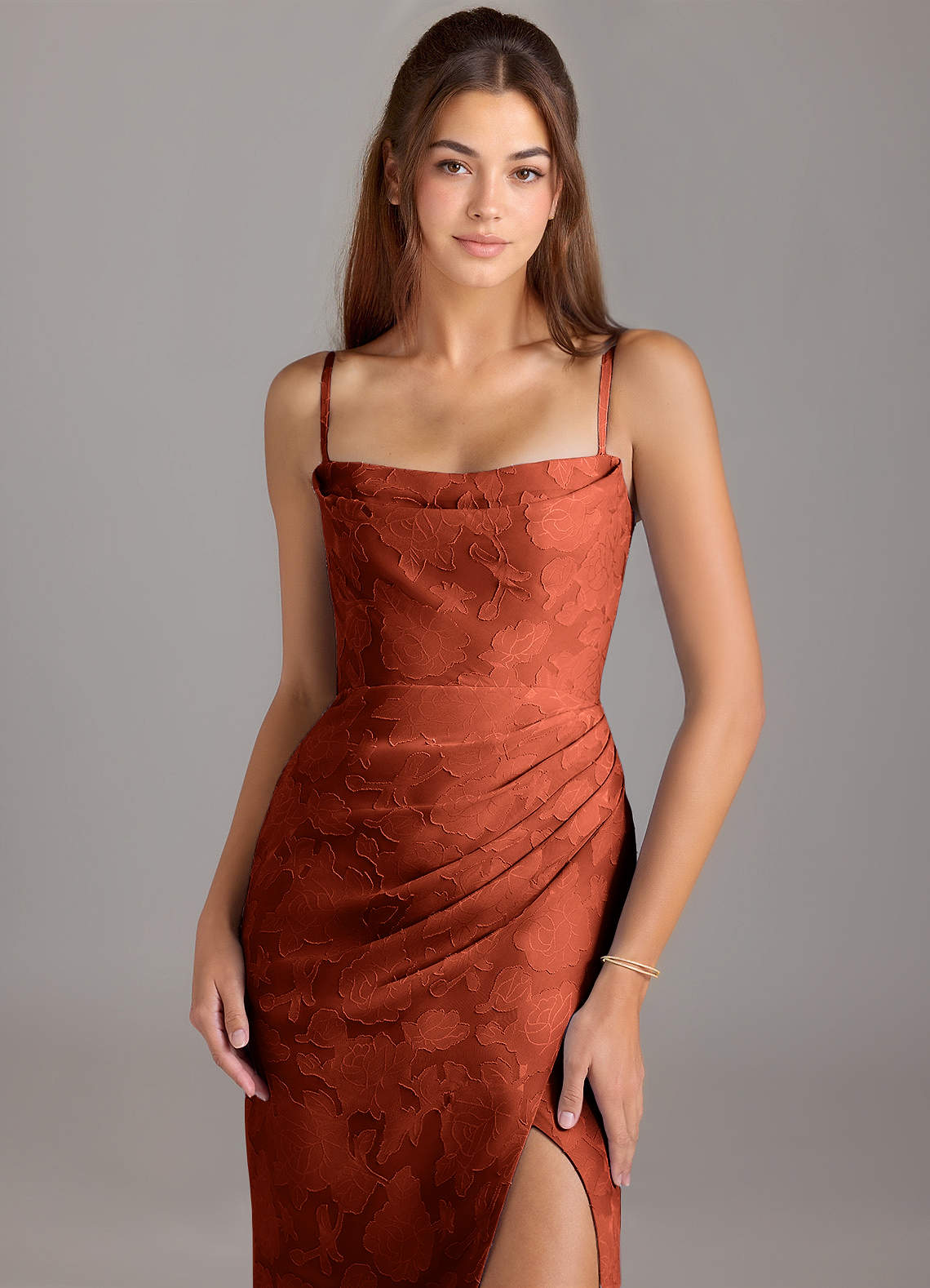 Leonis Sheath Strapless Floral Burnout Bridesmaid Dress in Auburn