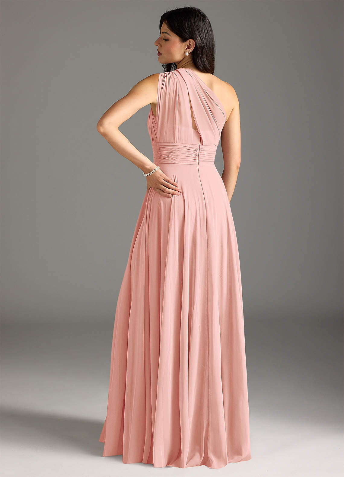 Charlize A-Line One-Shoulder Chiffon Bridesmaid Dress in Rosette