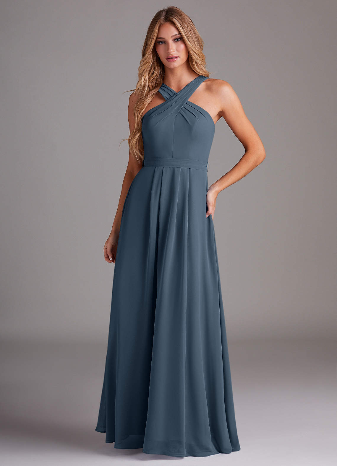 Dixie A-Line Halter Chiffon Bridesmaid Dress in Neptune