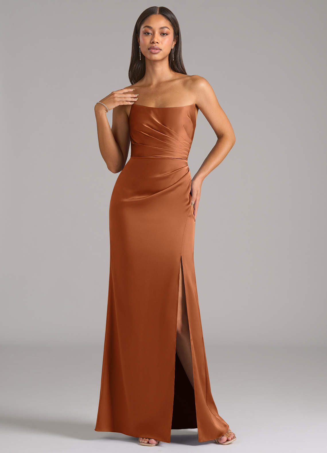 Marla Sheath Strapless Stretch Satin Bridesmaid Dress in Copper