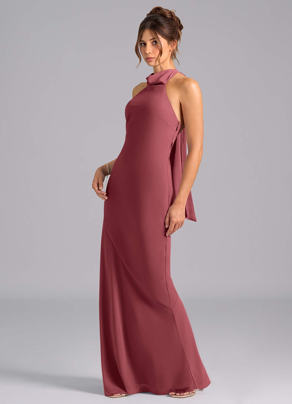Velli Mermaid Halter Chiffon Bridesmaid Dress in Merlot