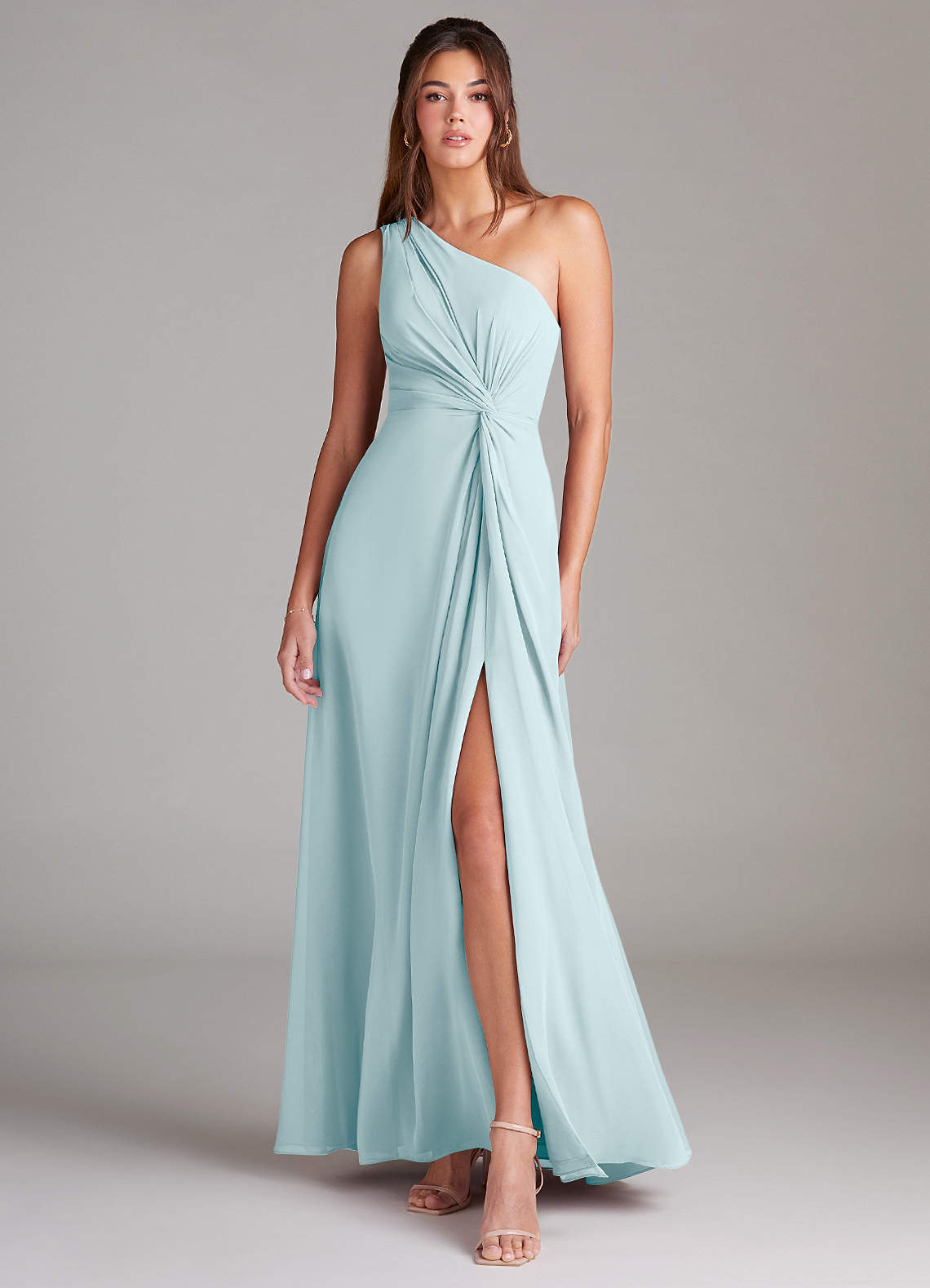 Brooke A-Line One-Shoulder Chiffon Bridesmaid Dress in Sea Glass