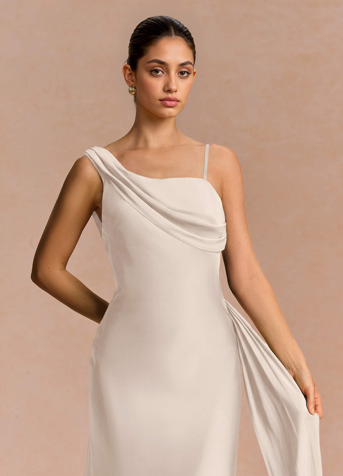 Ixchel A-Line Corset Crepe Chiffon Evening Dress in Cream