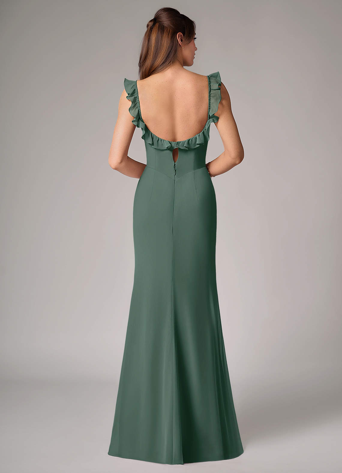 Callie Mermaid Scoop-Neck Chiffon Bridesmaid Dress in Sea Moss