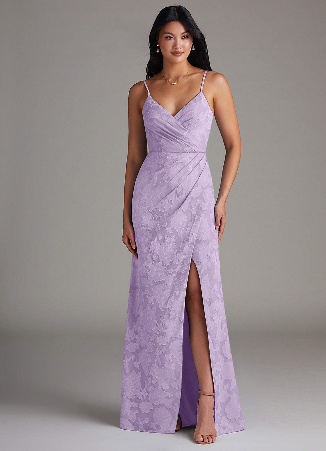 Maci Sheath V-Neck Floral Burnout Bridesmaid Dress in Lilac