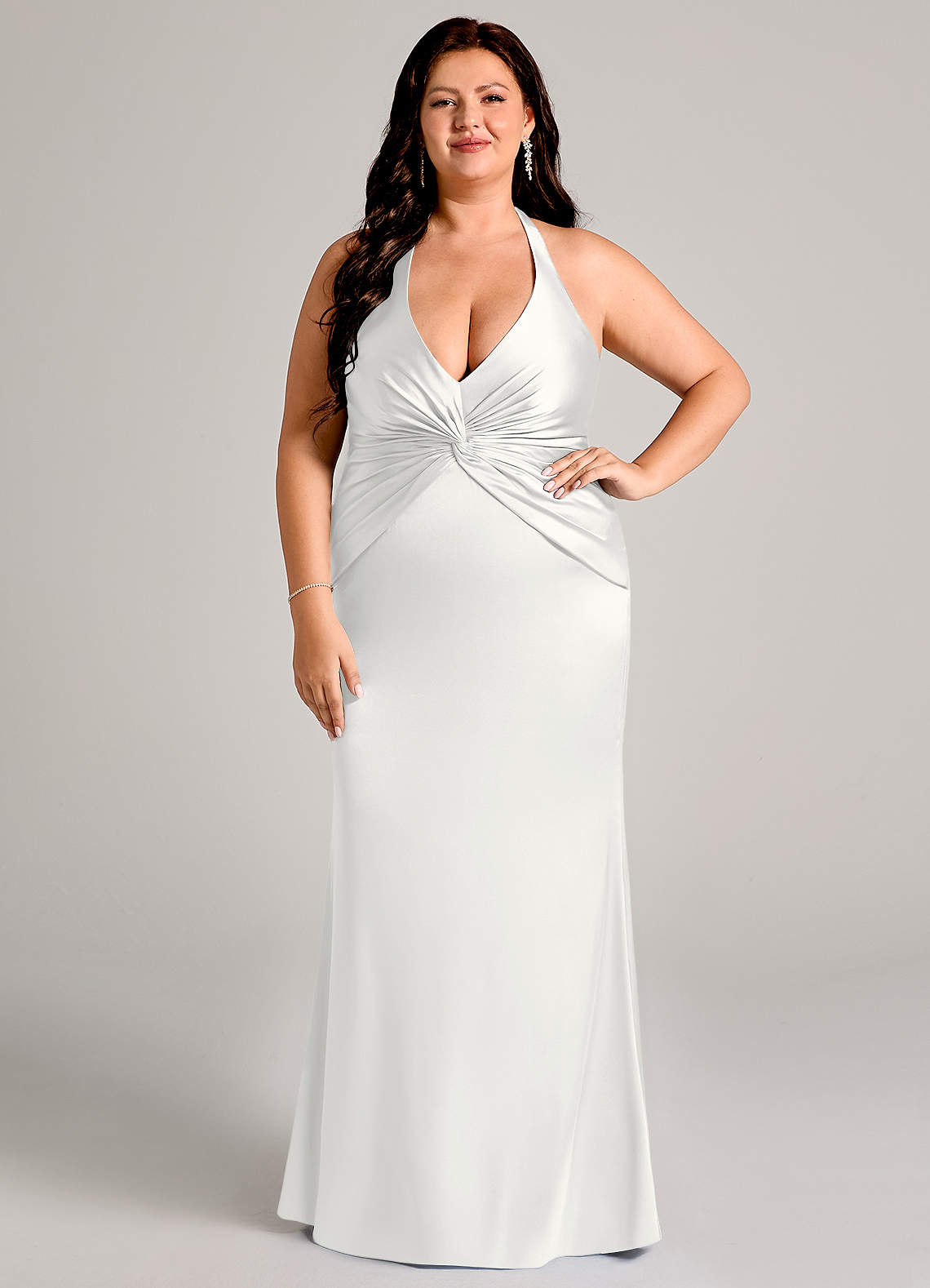 Valerie Mermaid V-Neck Stretch Satin Bridesmaid Dress in white