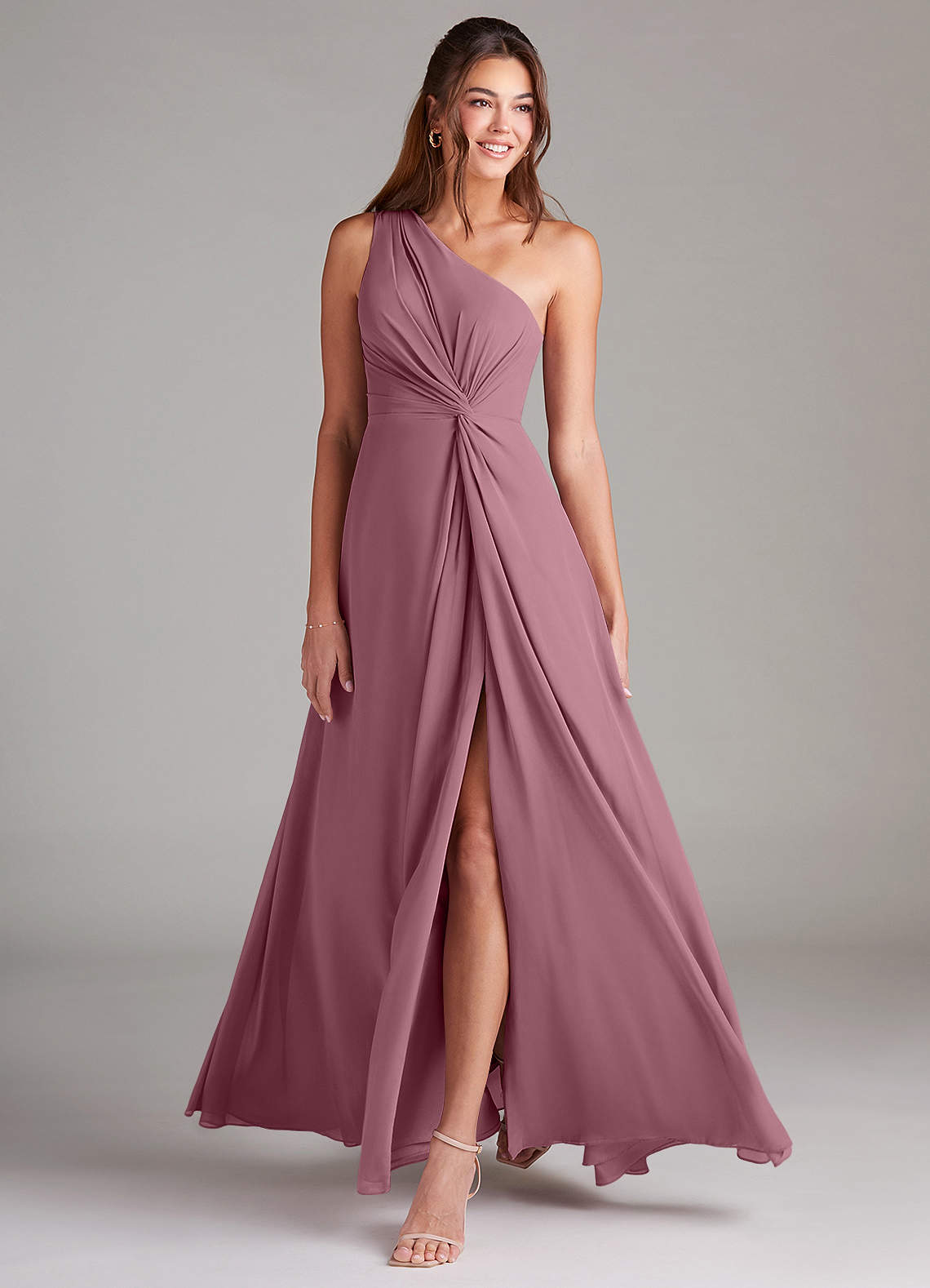 Brooke A-Line One-Shoulder Chiffon Bridesmaid Dress in Vintage Mauve