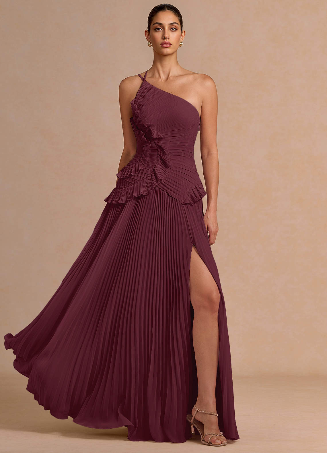 Melody A-Line One-Shoulder Chiffon Evening Dress in Herb Green