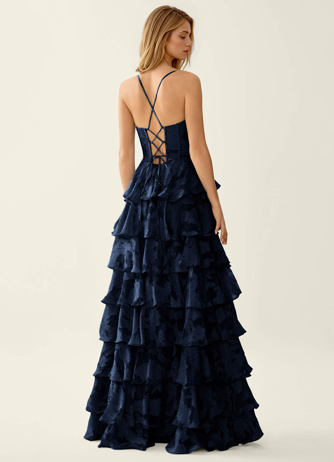 Wrenana A-Line Cowl-Neck Floral Burnout Evening Dress in Navy