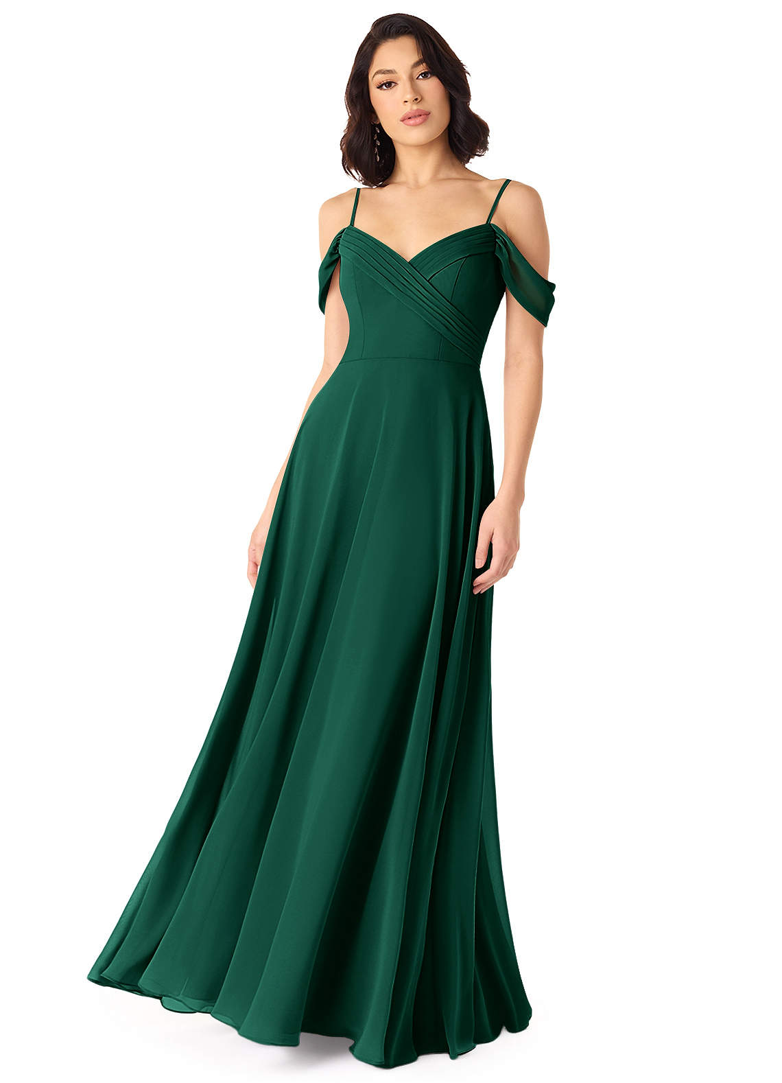 Tancie A-Line Off-the-Shoulder Chiffon Bridesmaid Dress in Emerald