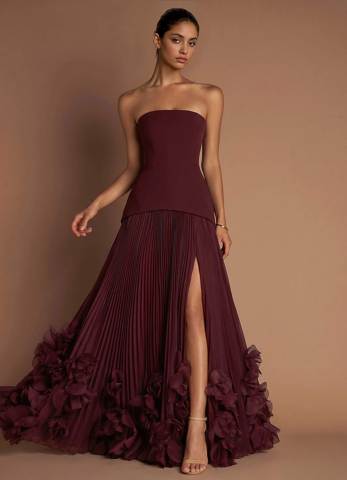 Marnie A-Line Corset Crepe Chiffon Evening Dress in Blushing Pink