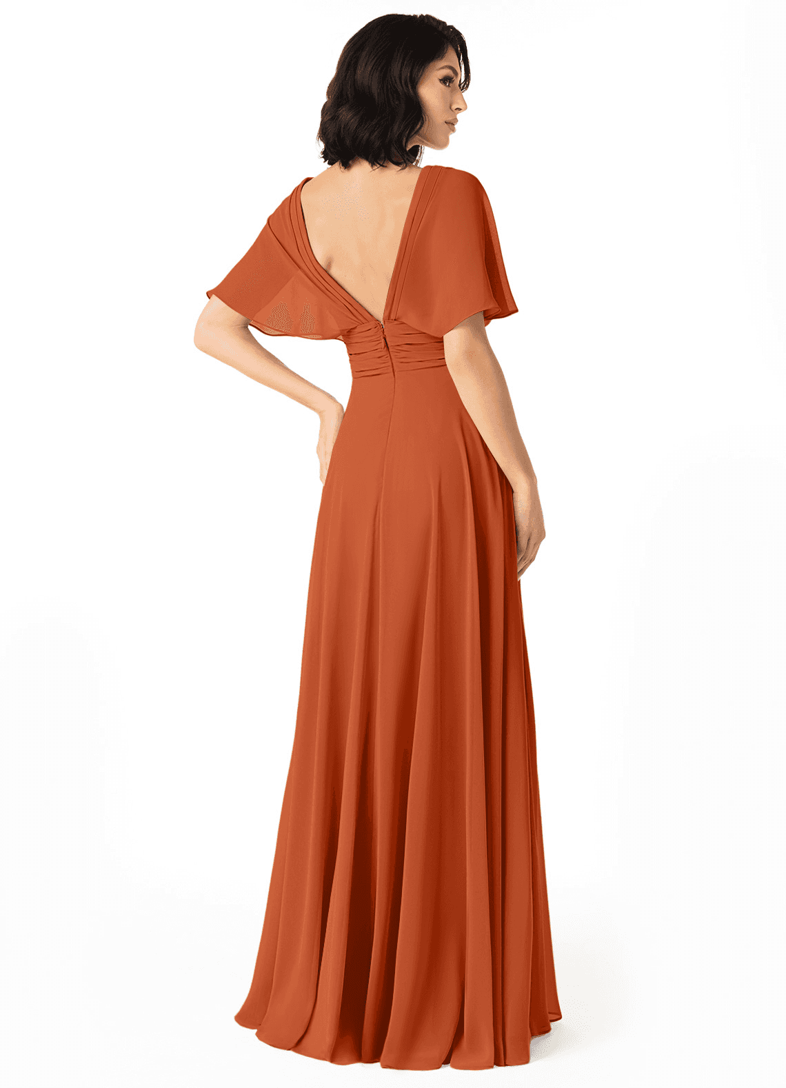 Pamela A-Line V-Neck Chiffon Bridesmaid Dress in Burnt Orange