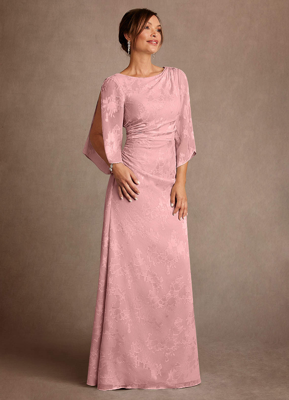 Anaheim Sheath Scoop-Neck Floral Burnout Mother of the Bride Dress in Dusty Rose
