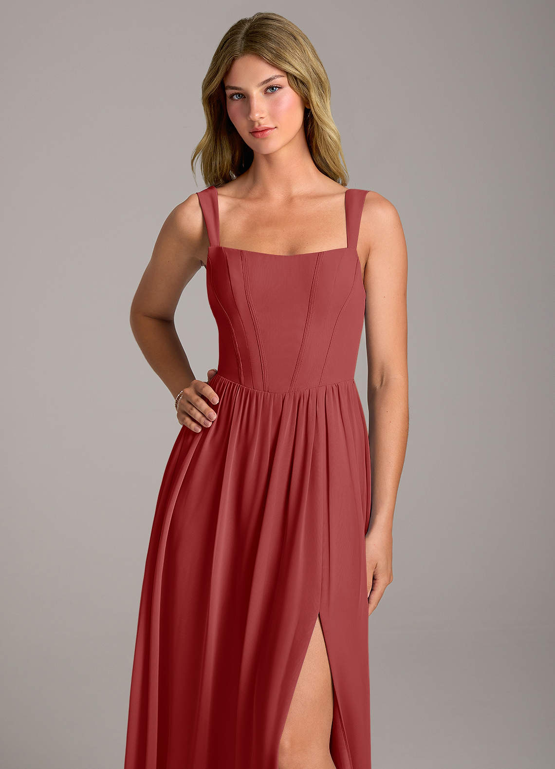 Rosaline A-Line Square-Neck Chiffon Bridesmaid Dress in Rust