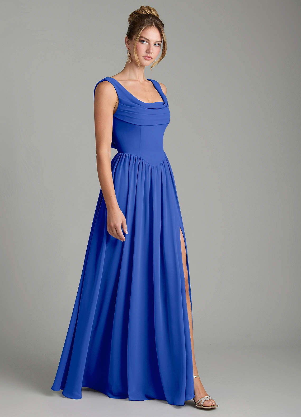 Novi A-Line Square-Neck Chiffon Bridesmaid Dress in Royal Blue