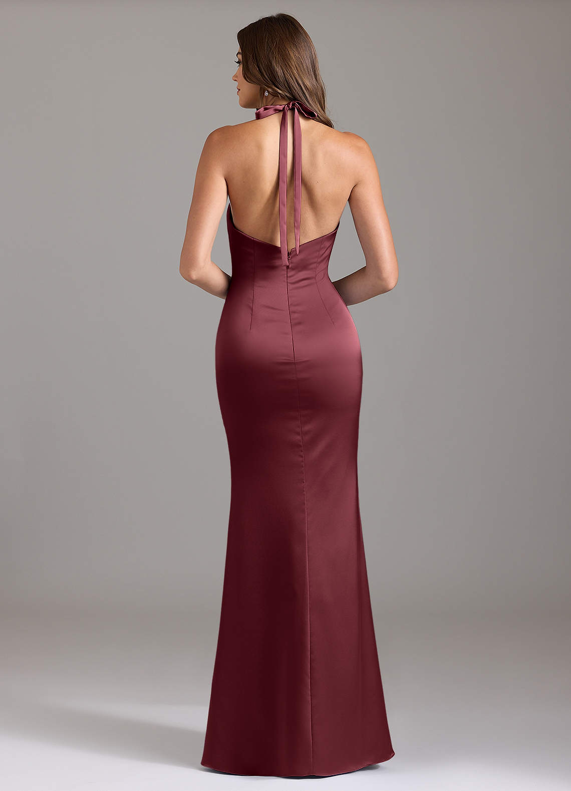 Valerie Mermaid V-Neck Stretch Satin Bridesmaid Dress in Merlot