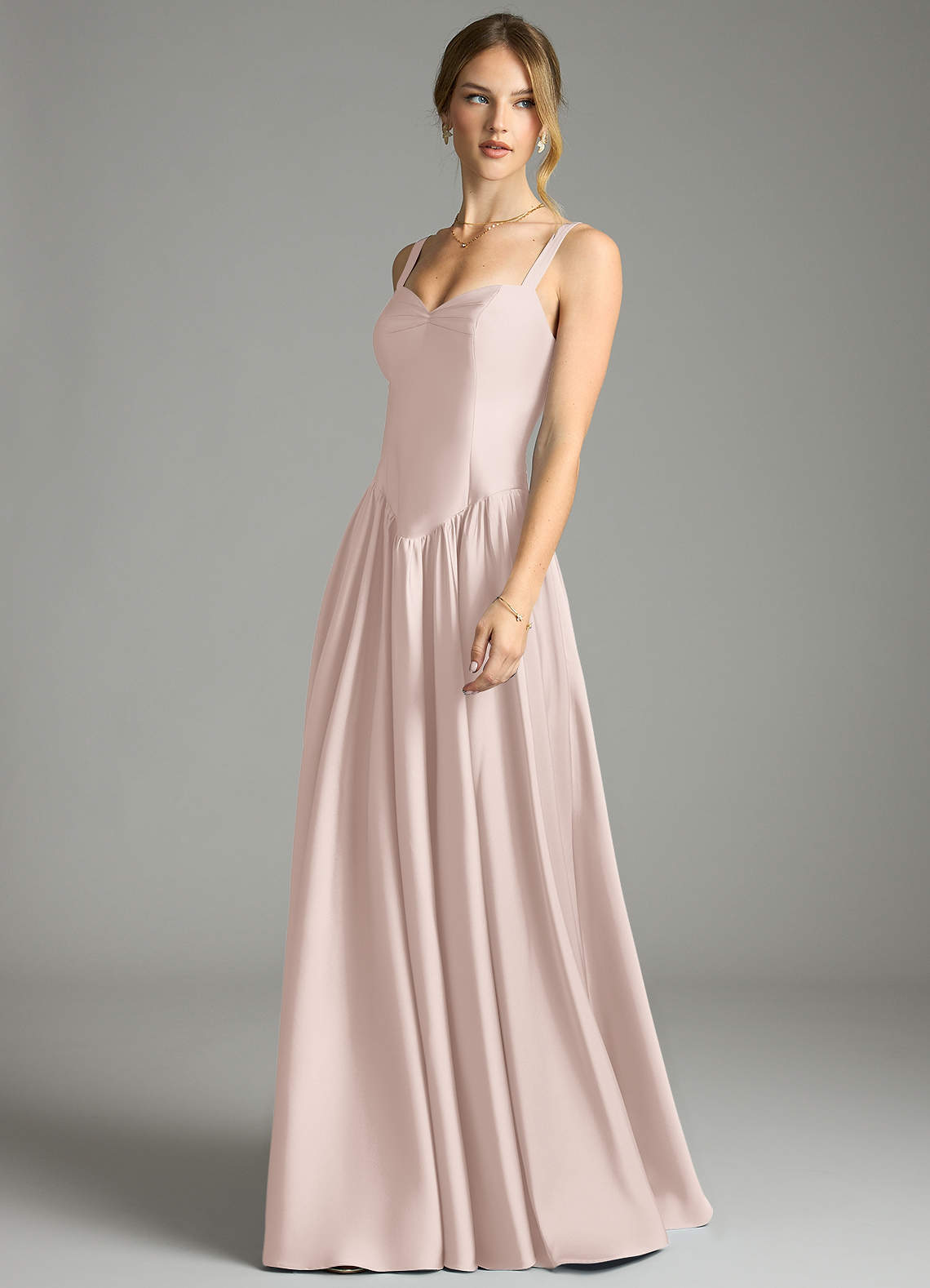 Evadina A-Line Sweetheart Stretch Satin Bridesmaid Dress in Blushing Pink