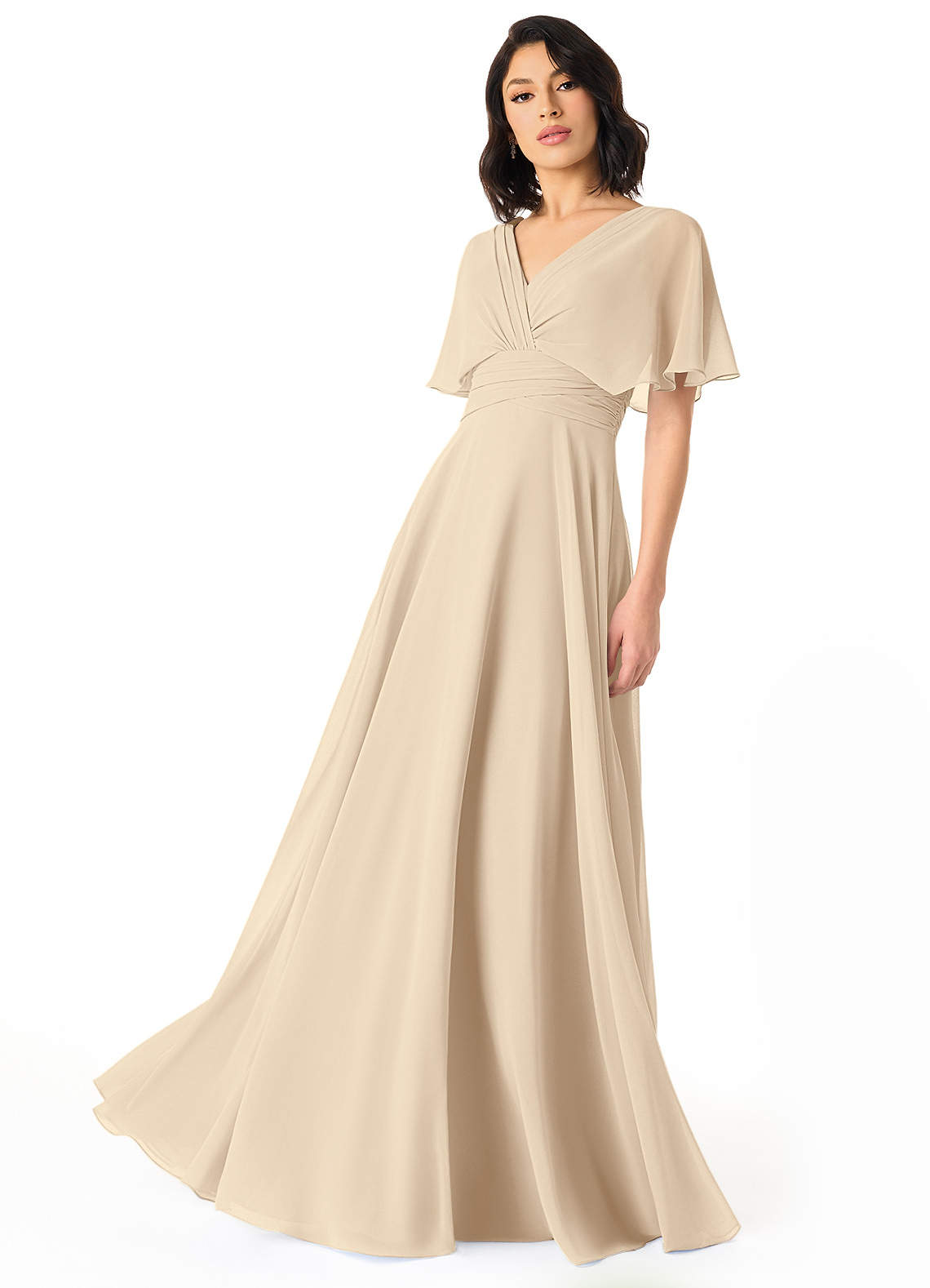 Pamela A-Line V-Neck Chiffon Bridesmaid Dress in Champagne