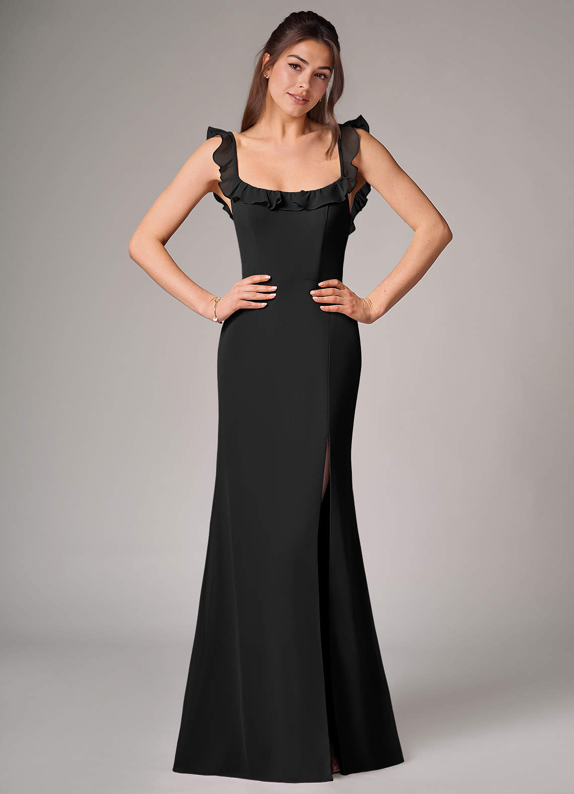 Callie Mermaid Scoop-Neck Chiffon Bridesmaid Dress in black