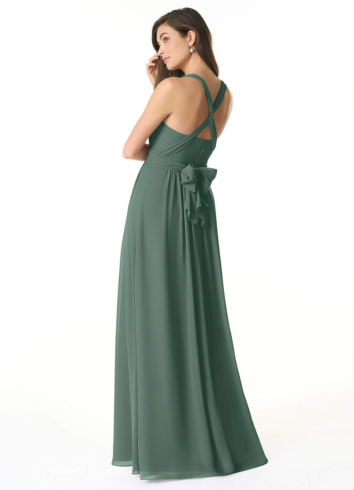 Olani A-Line V-Neck Chiffon Bridesmaid Dress in Sea Moss