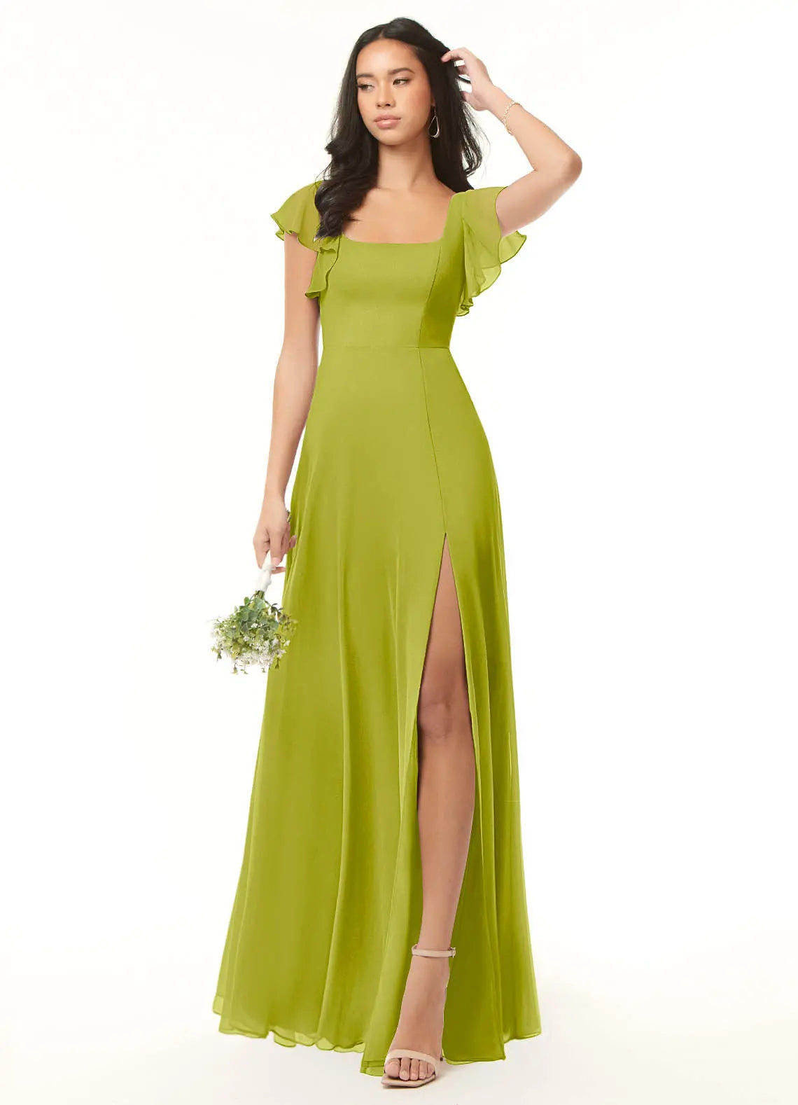 Bondi A-Line Square-Neck Chiffon Bridesmaid Dress in Lemongrass