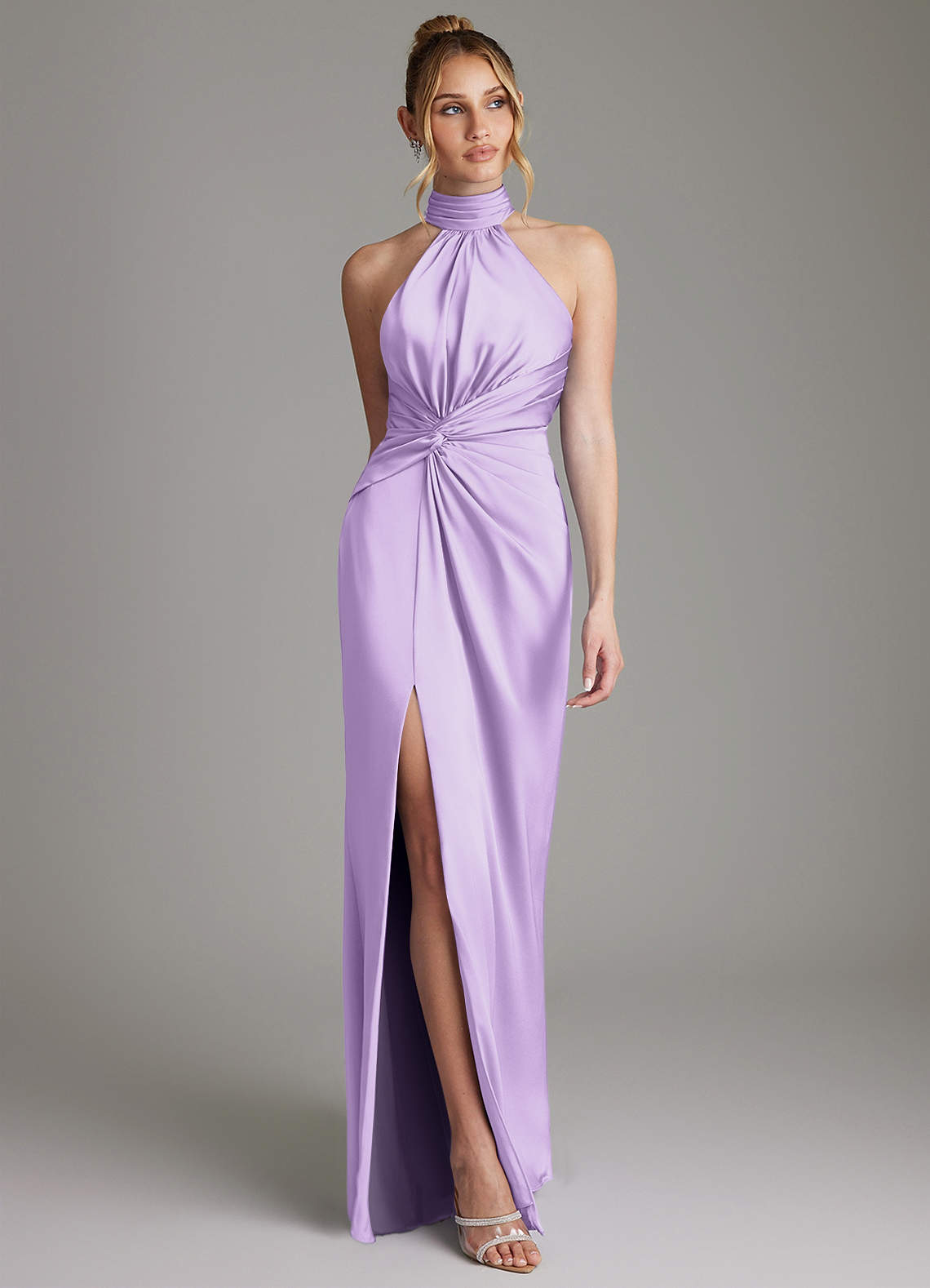 Gracelynn Sheath Halter Stretch Satin Bridesmaid Dress in Lilac