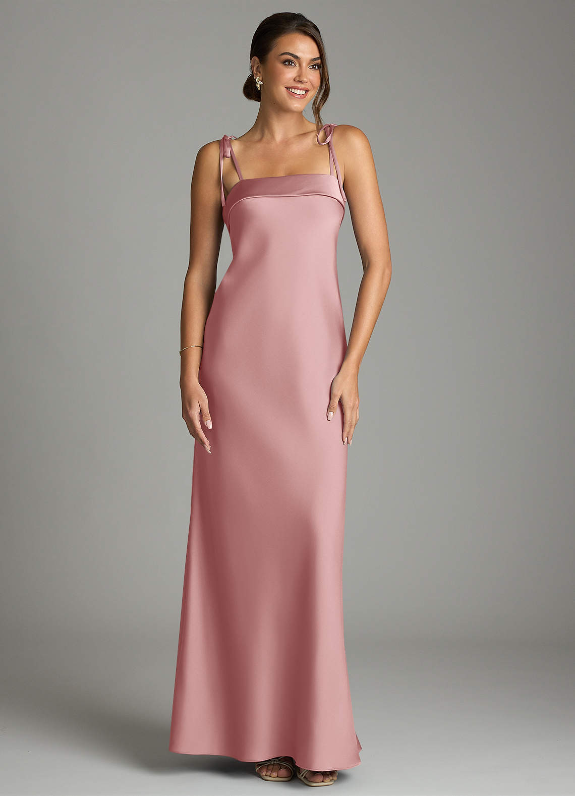 Ellia Sheath Straight-Neck Stretch Satin Bridesmaid Dress in dusty rose