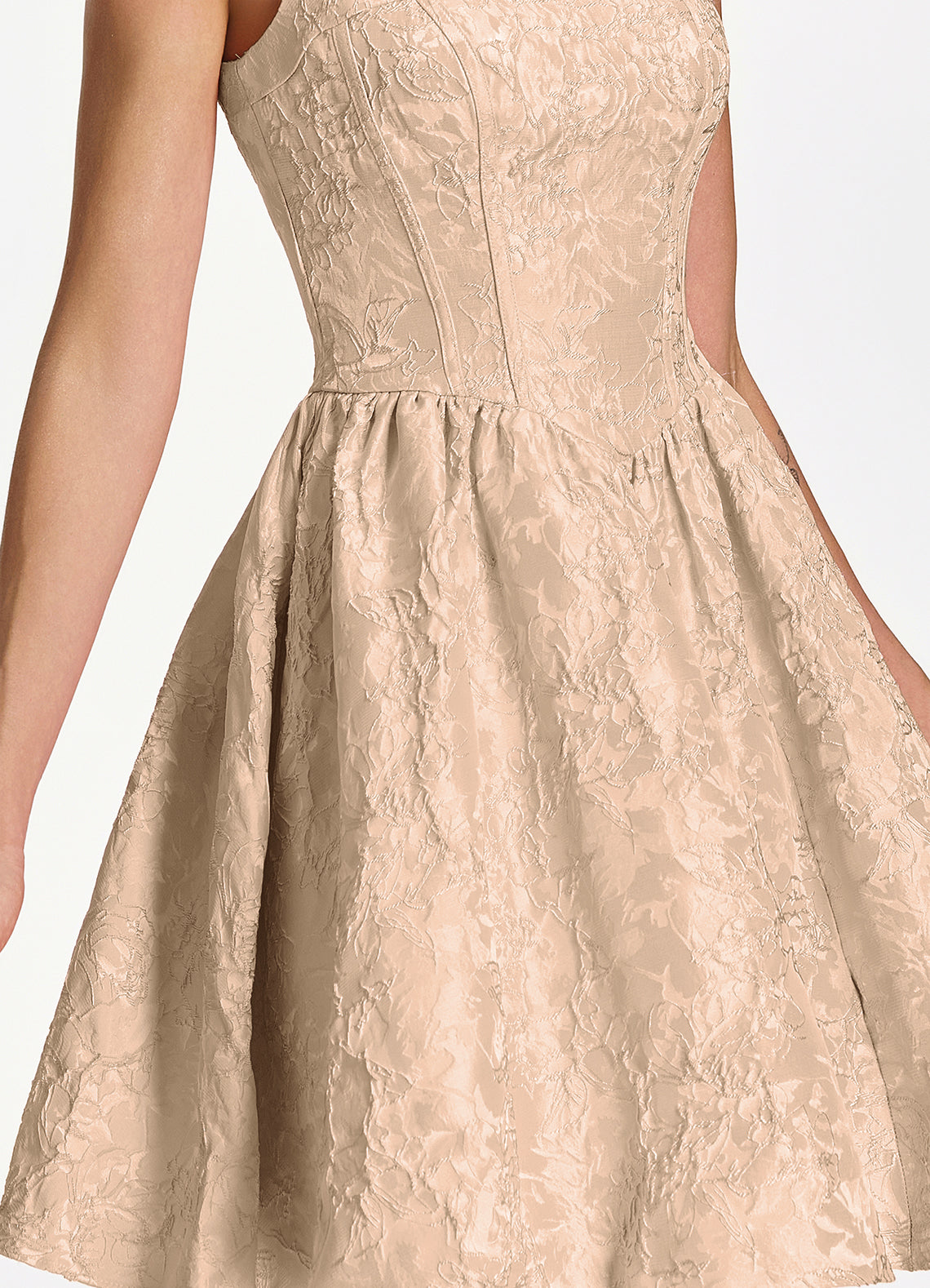 Lionelle Skater Mini Square-Neck Jacquard Prom Dress in Champagne - photo 7