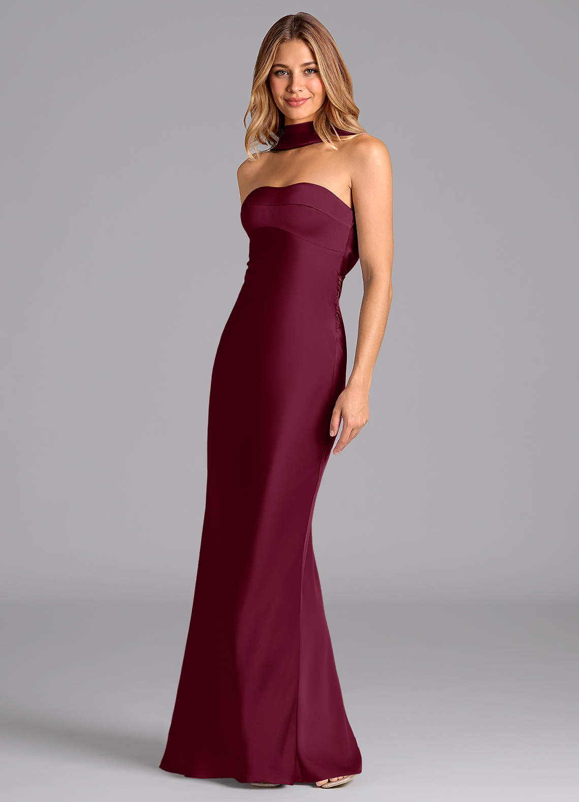 Lusinda Mermaid Strapless Stretch Satin Bridesmaid Dress in Mulberry