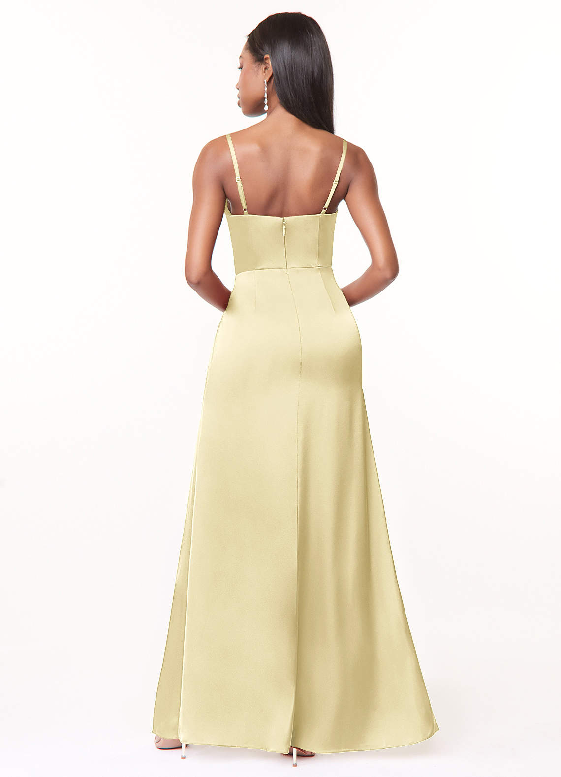Maci A-Line V-Neck Stretch Satin Bridesmaid Dress in Lemon Sorbet
