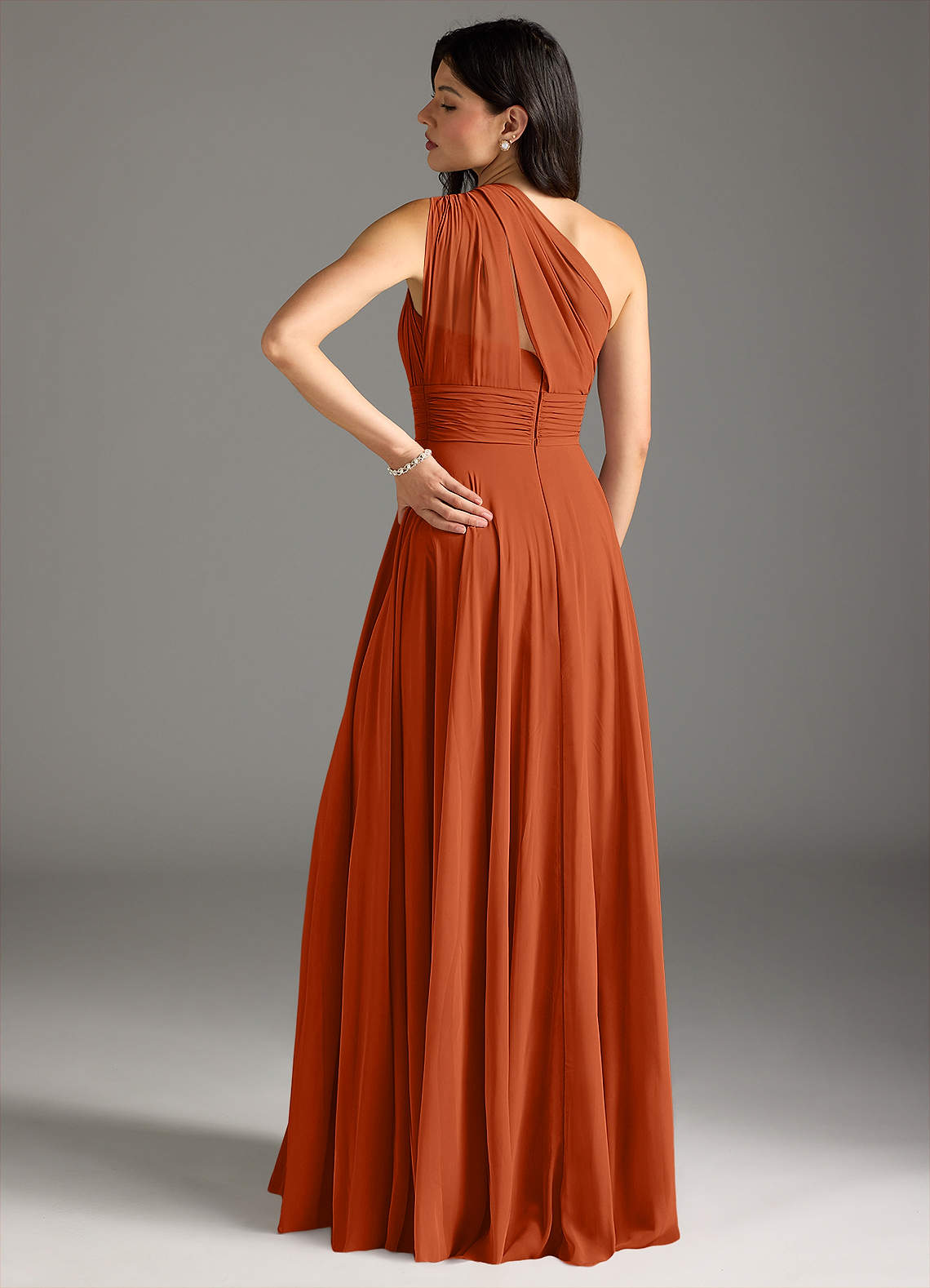 Charlize A-Line One-Shoulder Chiffon Bridesmaid Dress in Burnt Orange