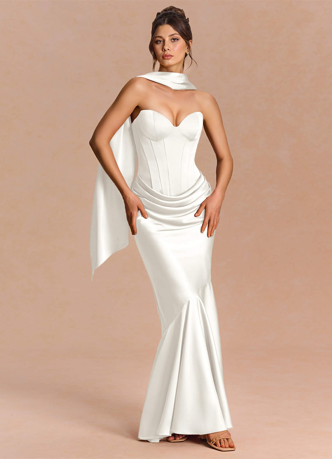 Euphemia Mermaid Strapless Stretch Satin Evening Dress in Haze blue