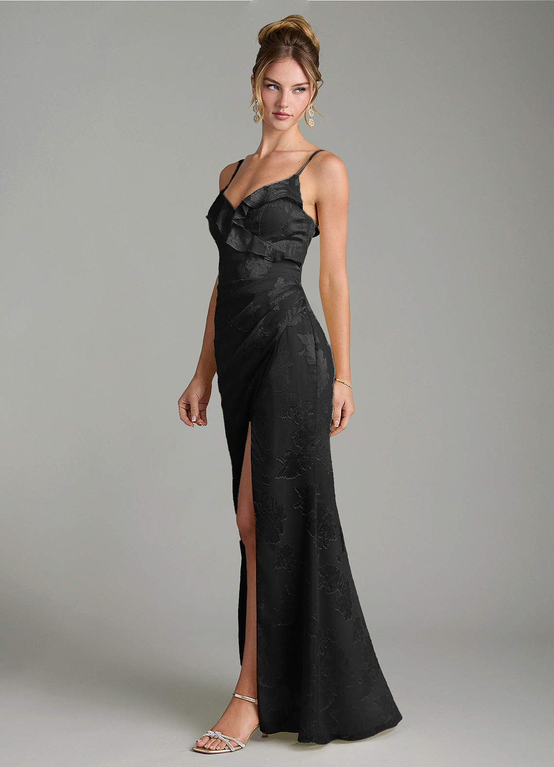 Larsa Mermaid V-Neck Jacquard Bridesmaid Dress in black