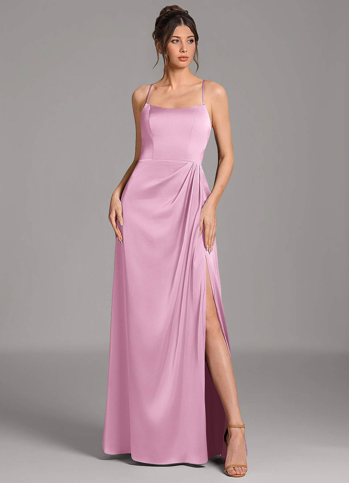 Frankie A-Line Scoop-Neck Stretch Satin Bridesmaid Dress in candy pink