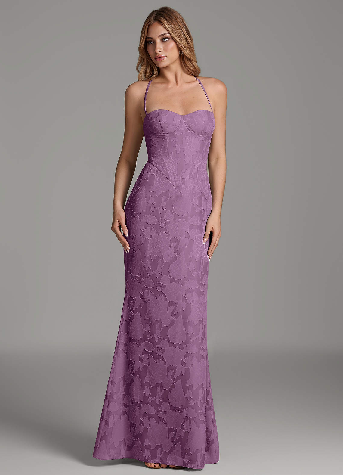 Dara Mermaid Sweetheart Floral Burnout Bridesmaid Dress in Wisteria