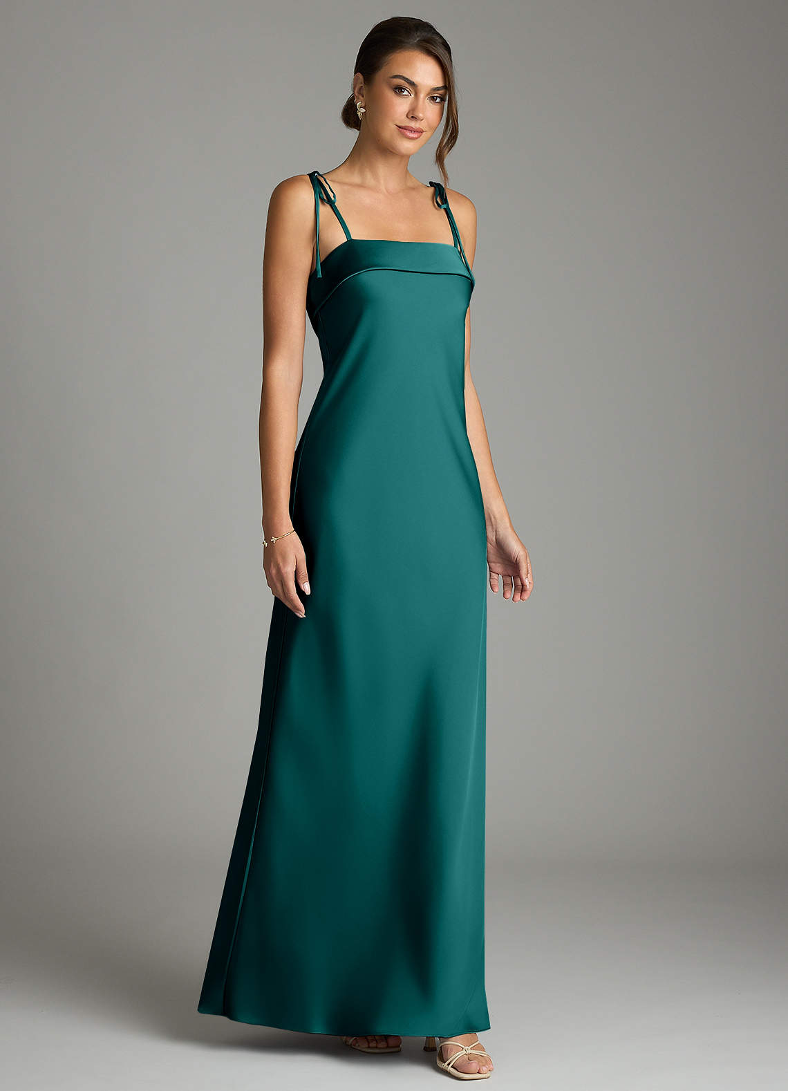 Ellia Sheath Straight-Neck Stretch Satin Bridesmaid Dress in Peacock