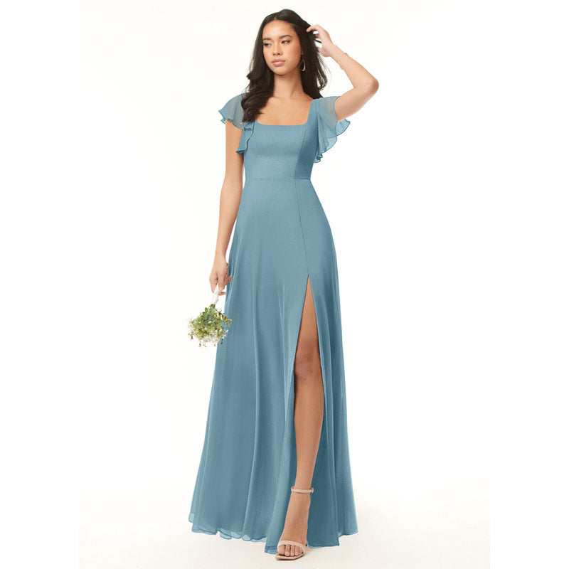 Bondi A-Line Square-Neck Chiffon Bridesmaid Dress in Moody Blue - view 2