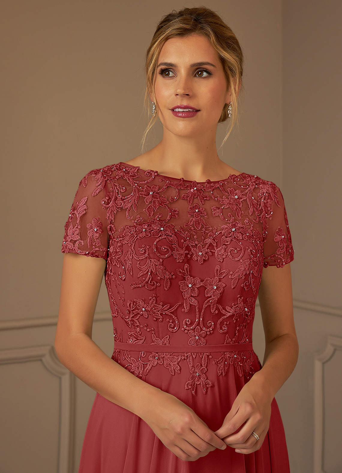 Adina A-Line Boat-Neck Chiffon Mother of the Bride Dress in Rust