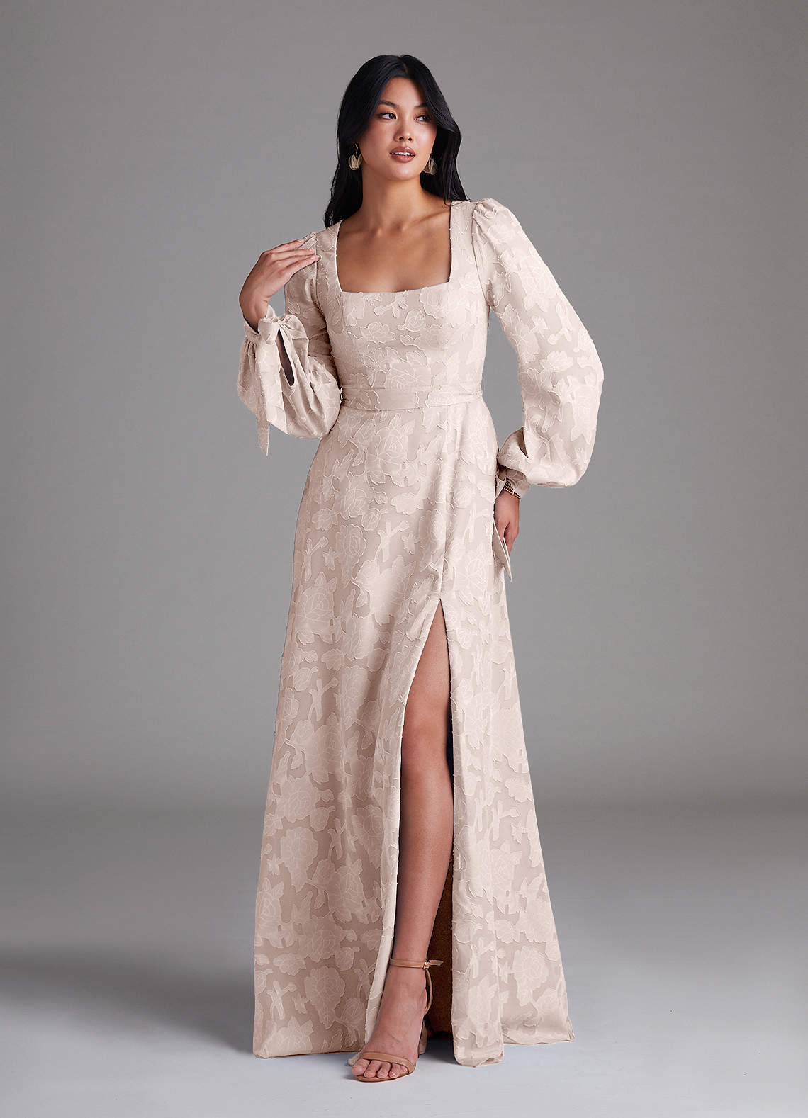 Leonia A-Line Square-Neck Stretch Satin Bridesmaid Dress in Blushing Pink