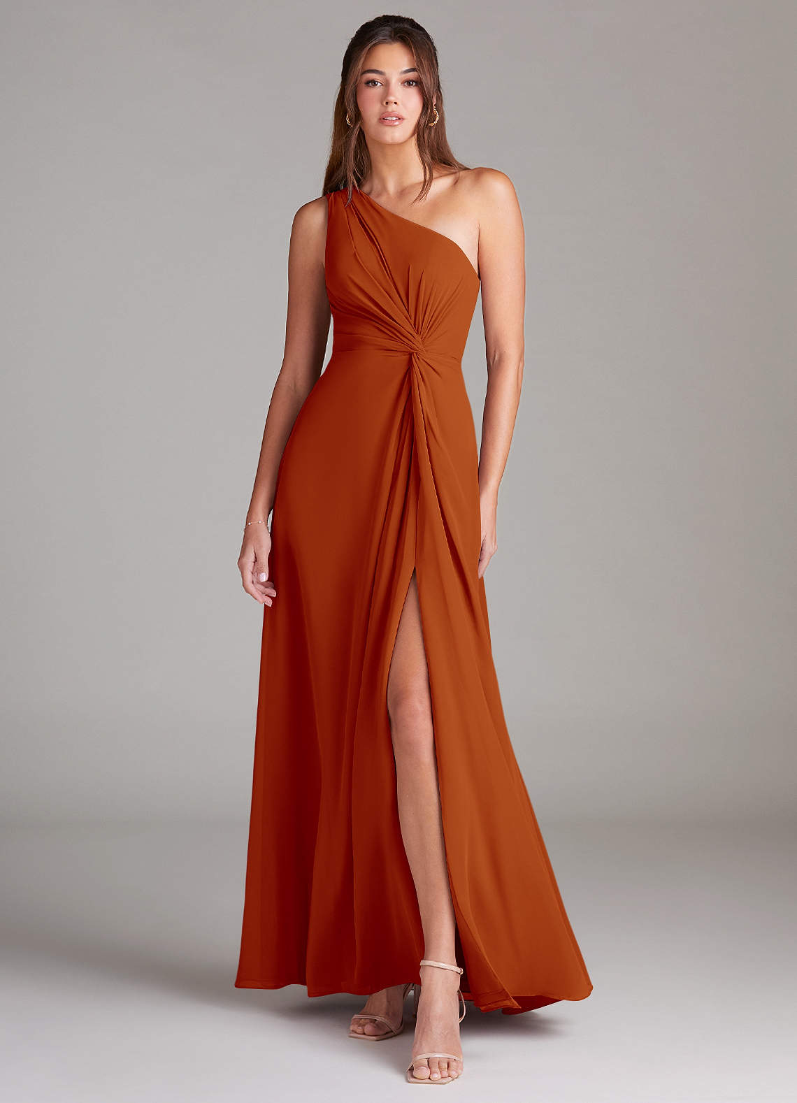 Brooke A-Line One-Shoulder Chiffon Bridesmaid Dress in Paprika