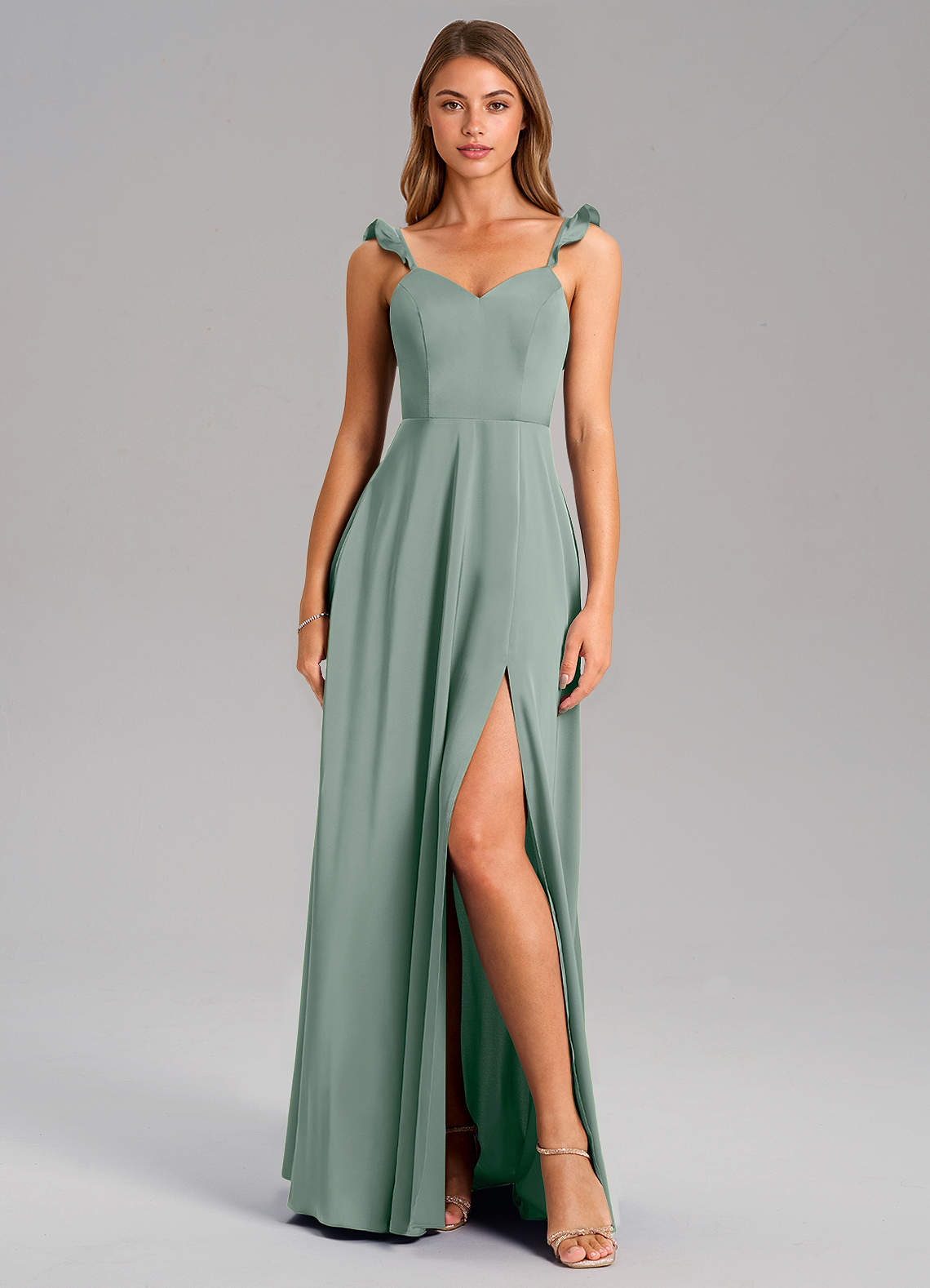 Everett A-Line V-Neck Chiffon Bridesmaid Dress in Silver Sage
