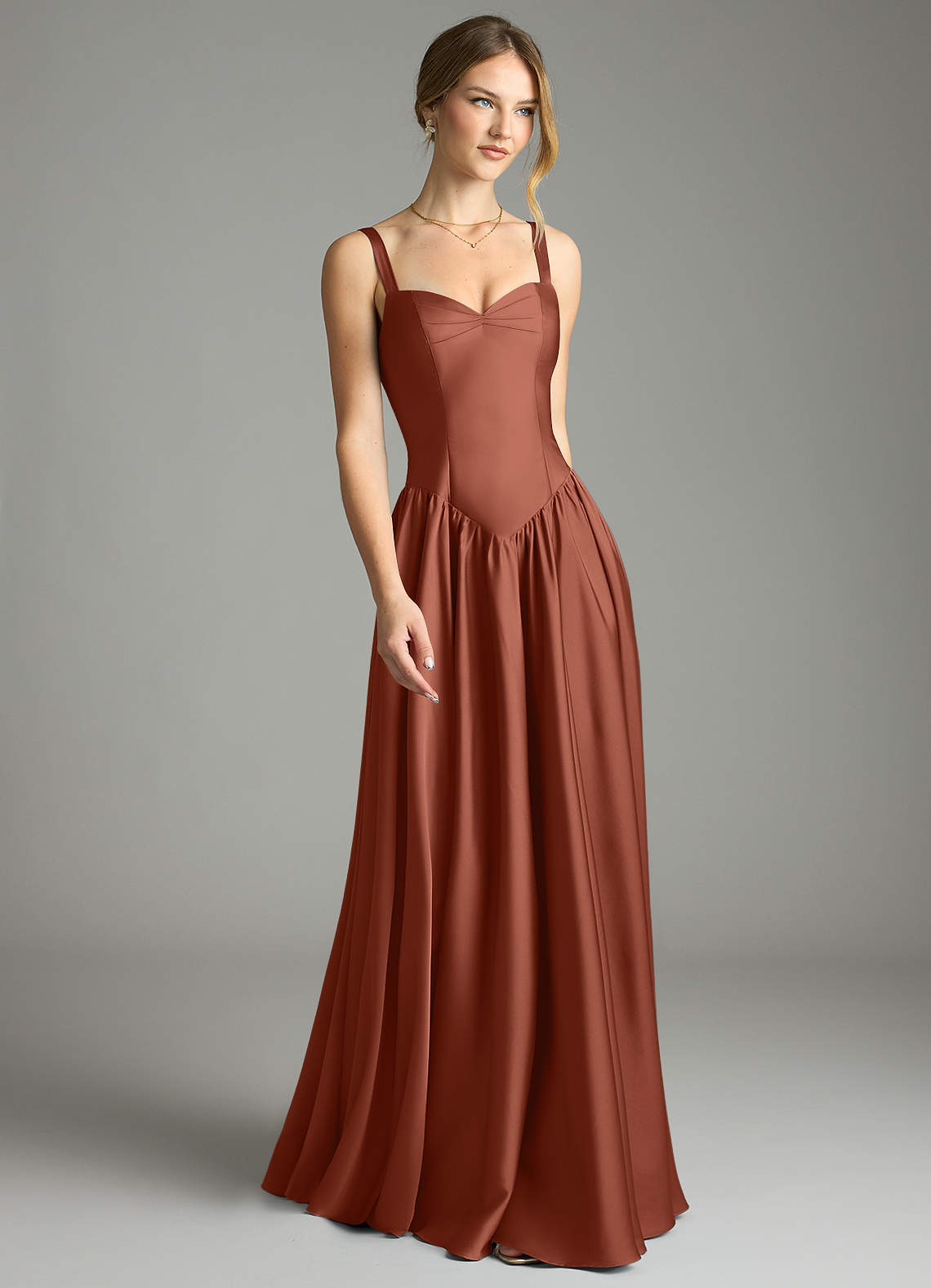 Evadina A-Line Sweetheart Stretch Satin Bridesmaid Dress in Auburn