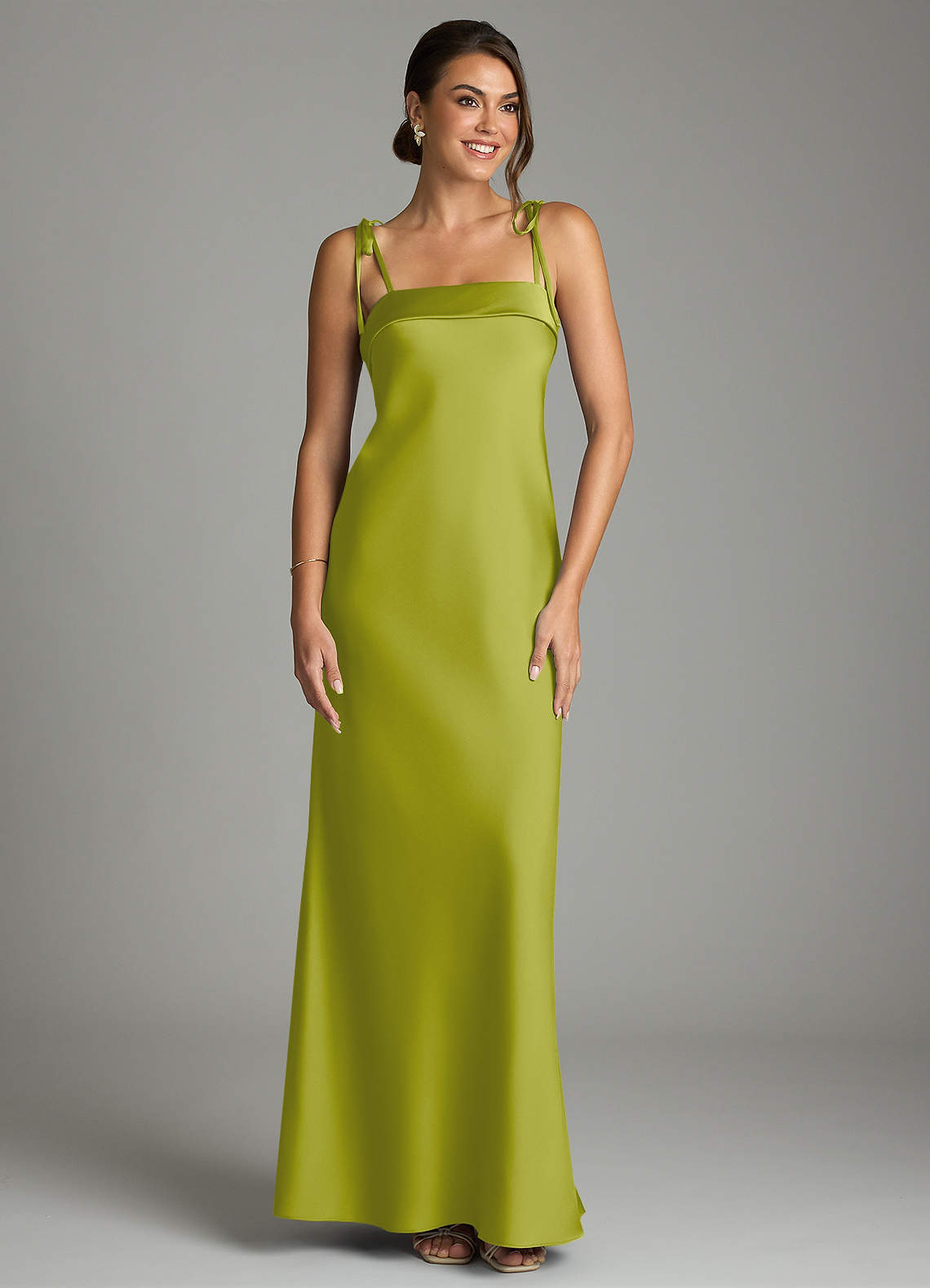 Ellia Sheath Straight-Neck Stretch Satin Bridesmaid Dress in Lemongrass