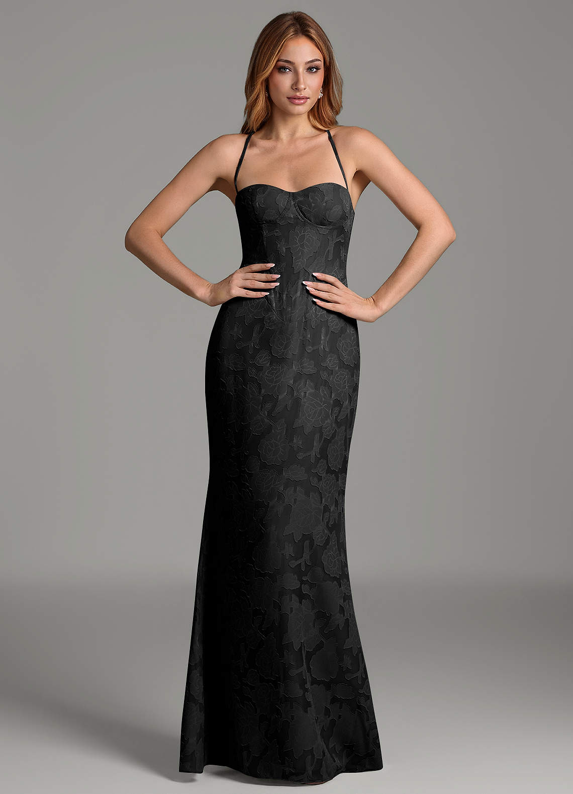 Dara Mermaid Sweetheart Floral Burnout Bridesmaid Dress in black